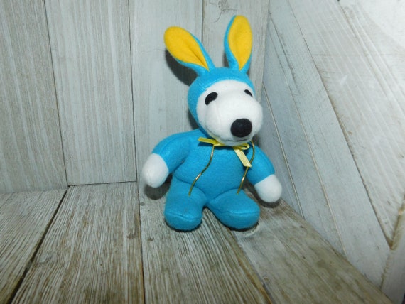 Beagle Dog, Blue Bunny Suit on White Beagle Dog, Vintage Stuffed