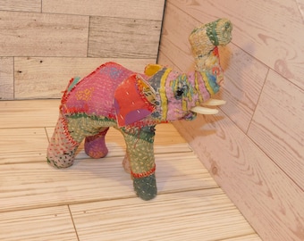 Folk Art Quilted Cloth Elephant Handmade Patchwork Figurine Sculpture, Home Decor Jungle Decor Memories Gift Prop Daysgonebytreasures *y