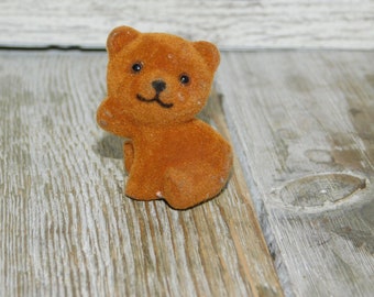 Bear Flocked Vintage Fuzzy Bear Fuzzy Tint Brown Bear Little Bear Fuzzy Animals Shadow Box Vtg Toys Memories Gift Prop Daysgonebytreasures *