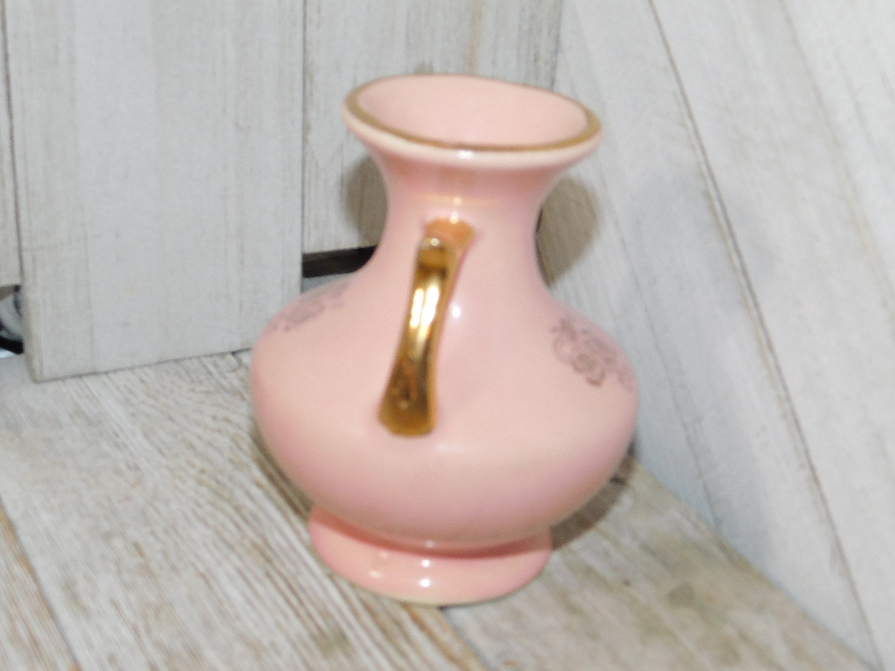 Vintage Small pink an Gold Vase Vase with handle Pottery Etsy