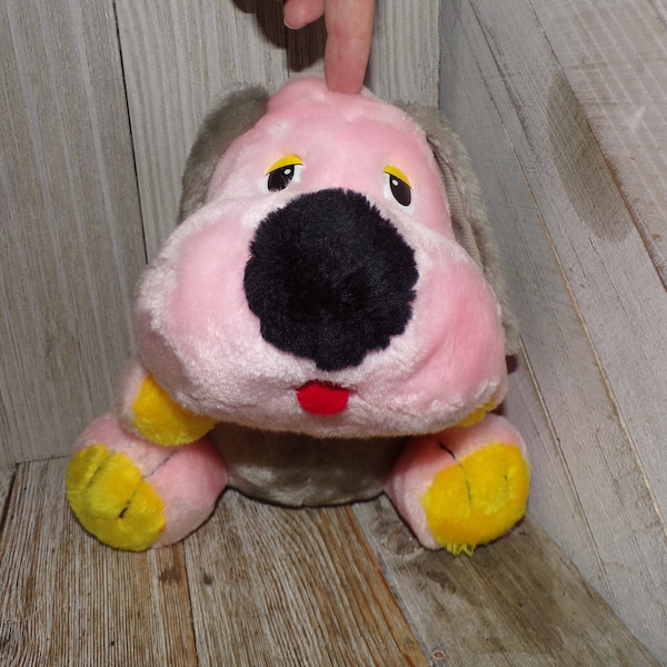 Vtg Pink Yellow Gray Dog, Plush Dog, Carnival Type Stuffed Dog, Fair Prize Dog,  Childhood Memories,  Gift, Prop, Daysgonebytreasures *y