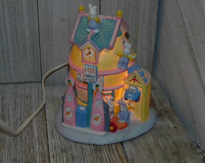Vintage Bunny Spring Light up House, Bunny House, Spring Décor, Vintage