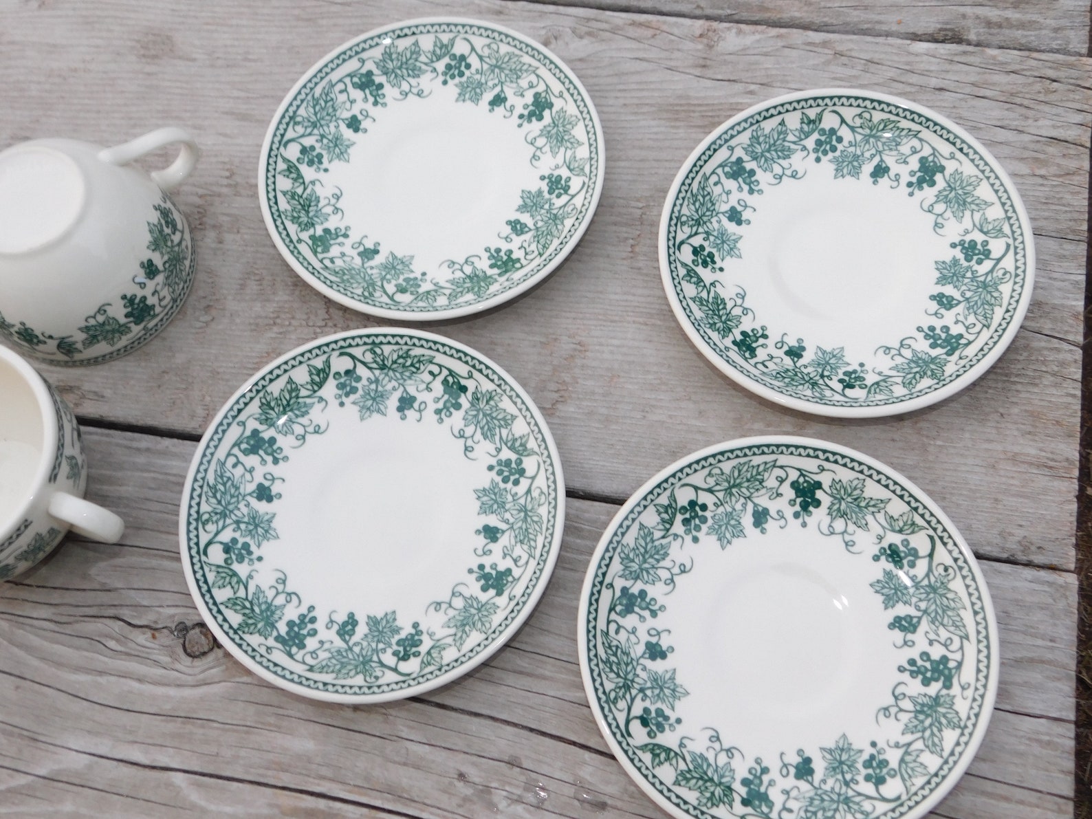 Vtg Clayton Vineyard Green Tableware Cup and Saucers Set 4 Etsy