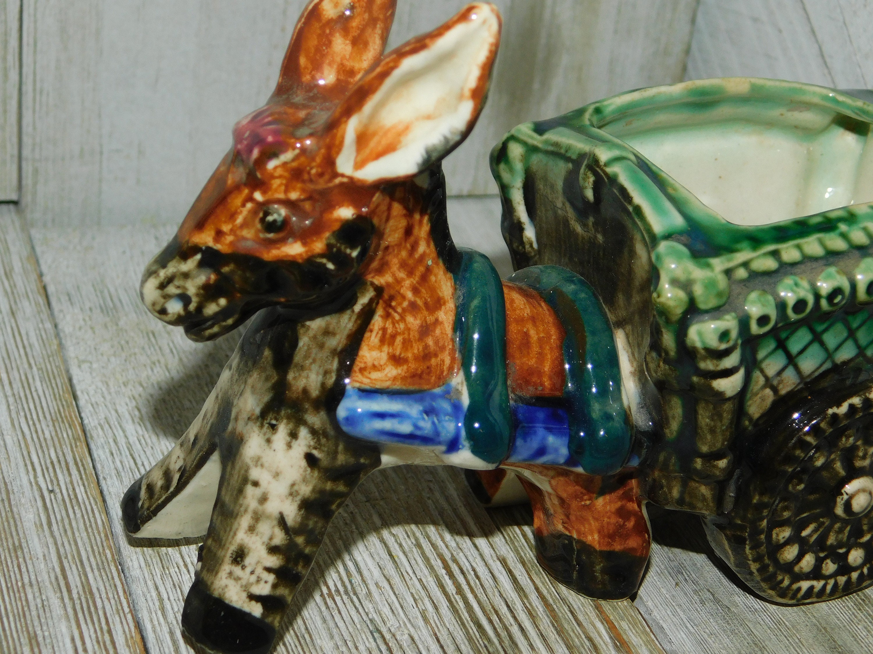 Vintage Donkey Pulling Cart Planter Donkey Planter Donkey Etsy