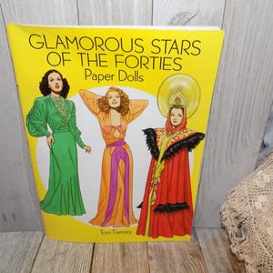 Glamorous Stars of the Forties Paper Dolls by Tom Tierney STAINED at Bottom, UNCUT Paperback Book, Memories Gift Prop Daysgonebytreasures *y