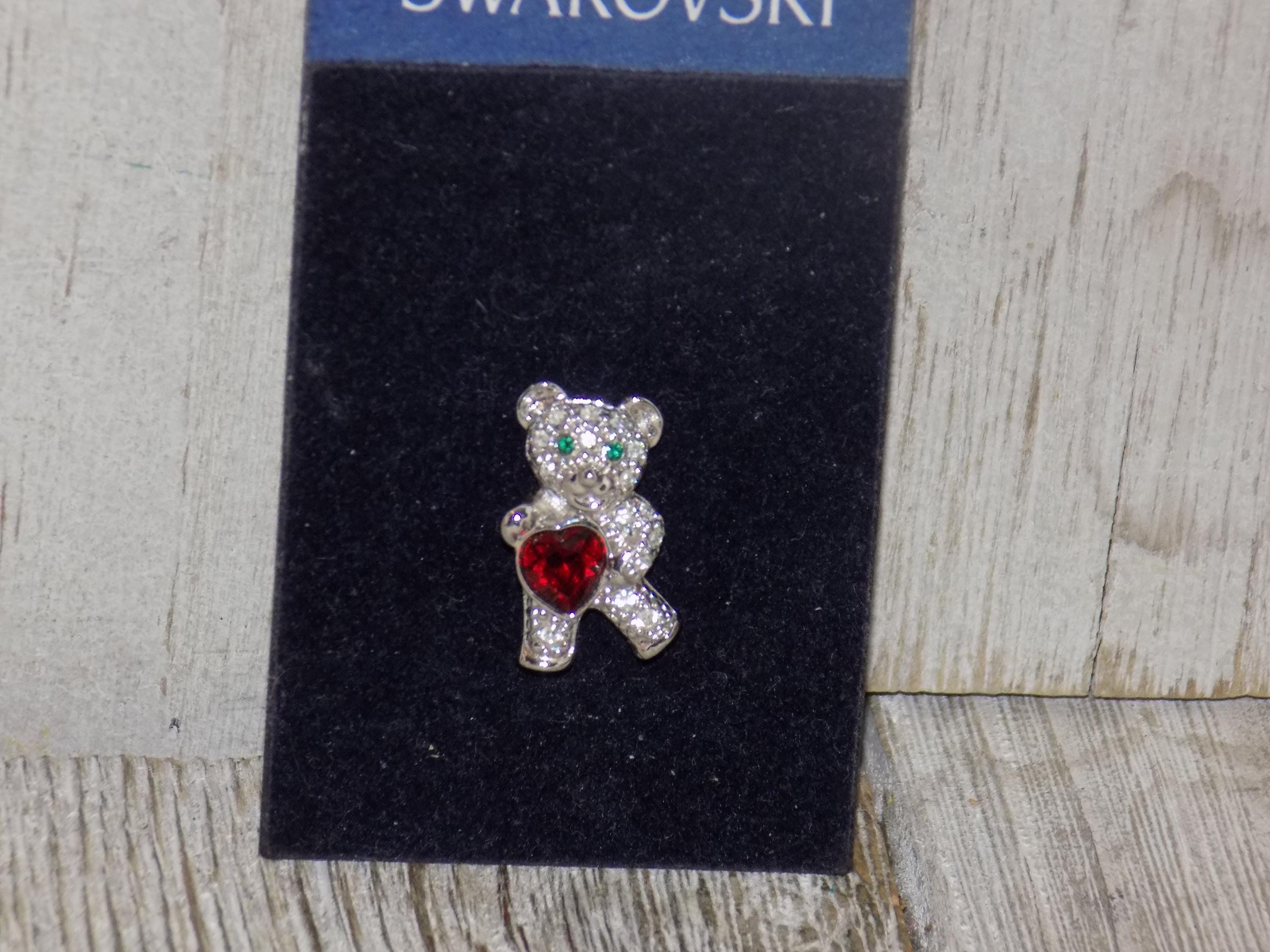 SWAROVSKI Bear W Heart Tac Pin, Silver Tone Crystal Pin, Bear Pin, Gift For Her, Heart, Memories, Daysgonebytreasures *y