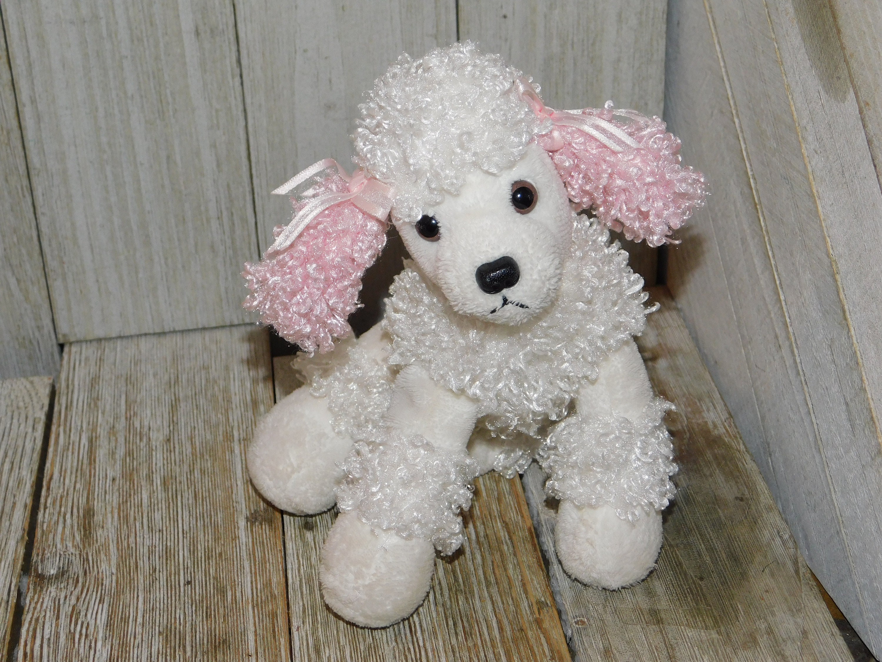 Vintage Pink and White Poodle Vintage Stuffed Poodle Plushie