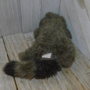 Puede incluir: Un juguete de peluche de mapache con pelaje marr&oacute;n y gris. El juguete tiene una peque&ntilde;a etiqueta en la espalda.