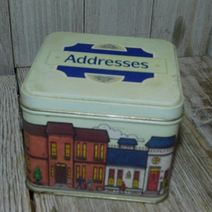 Vintage House lined Street Addresses Tin Can,  Vintage Tin Can, Storage Tin Can, Vintage Home Décor, Memories, Daysgonebytreasures **