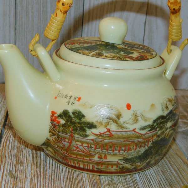 Teapot Asian Teapot Made in China, Vtg Small Teapot, Bamboo Handle Teapot, Kitchen, Memories, Gift, Prop, Daysgonebytreasures,