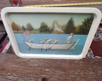 Vandor Tin Tray with Sailors in Row Boat and American Flag 1986, Americana Tin Tray, Vtg Tin Tray, Tin Tray Memories Daysgonebytreasures *y