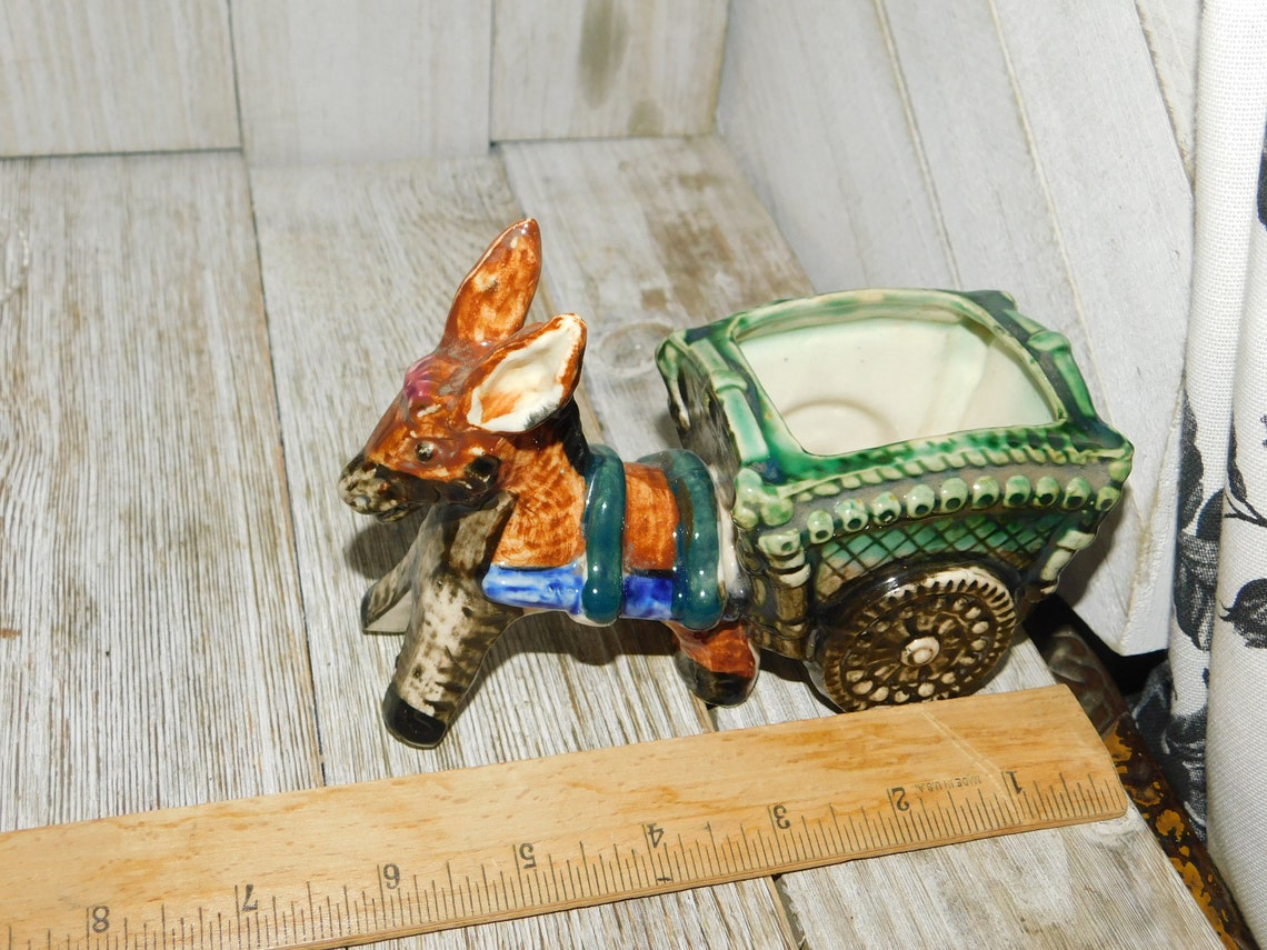 Vintage Donkey Pulling Cart Planter Donkey Planter Donkey Etsy