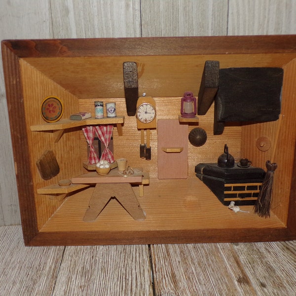 Vtg Kitchen Diorama wood Box Diorama, Vtg Kitchen, Shadow Box, Country Home Decor, Farmhouse Decor Prop Memories Gift, Daysgonebytreasures *