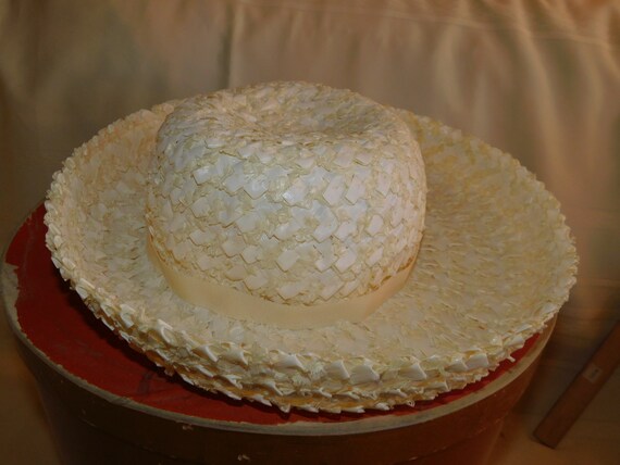 Vintage Women Weaved White Hat w Bow, Spring Hat … - image 4