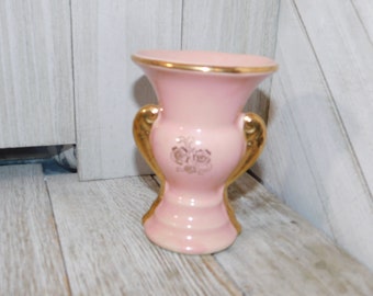 Vintage Small pink an Gold Vase, Vase with handle, Pottery Pink Gold Vase, Vintage Home Décor, Granny Chic Décor Prop Daysgonebytreasures *