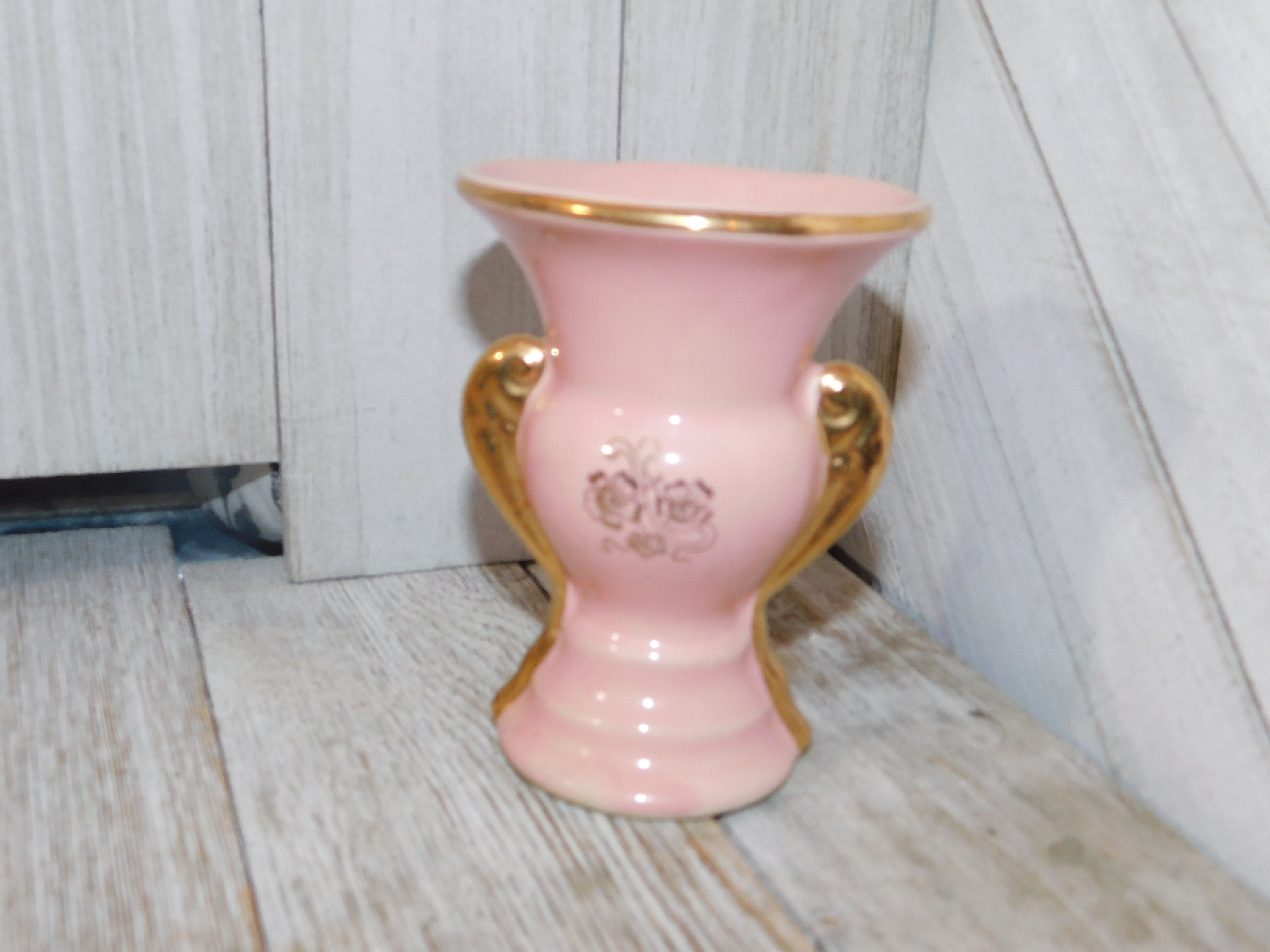 Vintage Small pink an Gold Vase Vase with handle Pottery Etsy