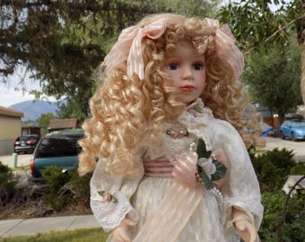 DOLL Blonde Curly Hair, Tall Doll, Vintage Doll, Memories, Gift, Prop, Daysgonebytreasures *y