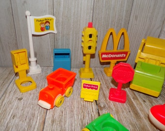 Vtg Fisher Price Little People Toys YOU PICK McDonalds Sign Anchor Sign Phone Booth Stop Sign Train Wagon Mailbox Plane Daysgonebytreasures*