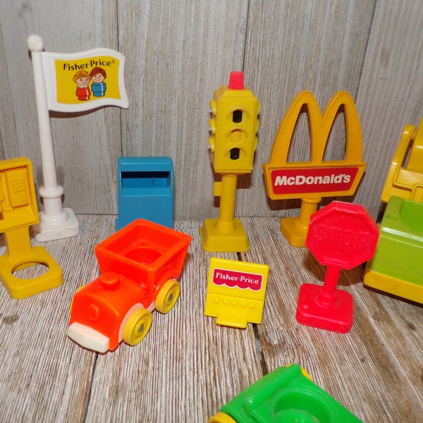 Vtg Fisher Price Little People Toys YOU PICK McDonalds Sign Anchor Sign Phone Booth Stop Sign Train Wagon Mailbox Plane Daysgonebytreasures*