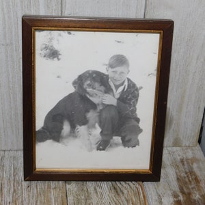 Old Photo of Boy and Dog in Frame, 1939, Vintage Boy Photo, Old Photos, Memories, Gift, Prop, Daysgonebytreasures **