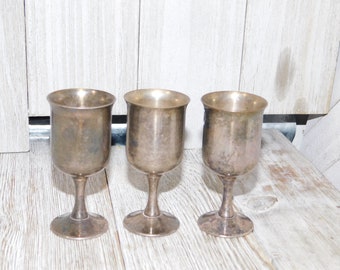 3 Silver-plated Liquor Cups Goblets, Silver Plated Shot Glass,  Vintage Bar ware, Vintage Dishes, Gift, Prop, Daysgonebytreasures  *y