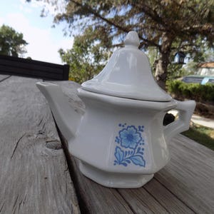 Avon Teapot HAS DAMAGE Blue White Teapot, Avon, Memories, Gift, Prop, Daysgonebytreasures *