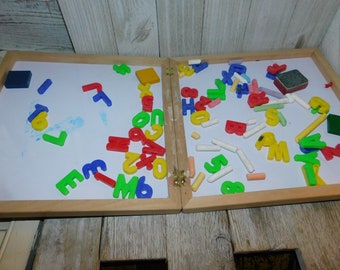 Chalkboard 2 sided Chalk board, Magnetic Board w Magnetic Letters Storage, Preschooler Toys, Learning Toys, Memories, Daysgonebytreasures @*
