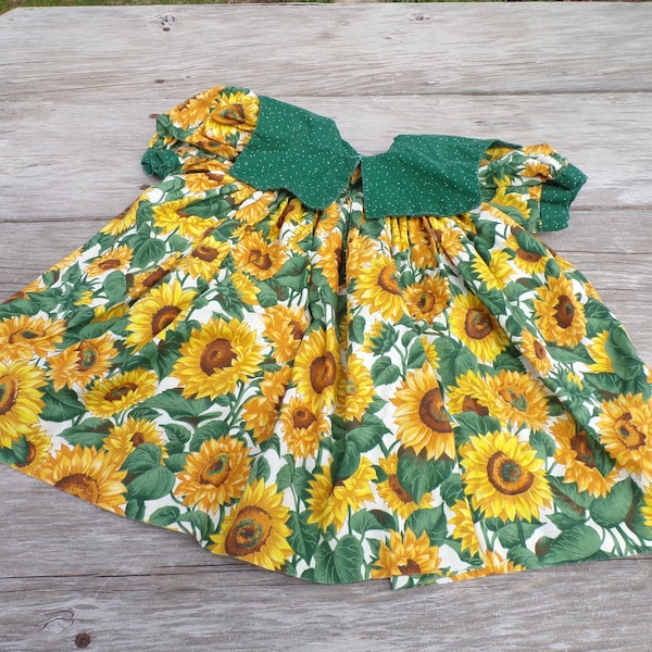 Sunflower Dress, Vintage Toddler Dress, Doll Dress, Sunflowers, Summer Dress, Puff Sleeves Dress, Memories, Gift Prop Daysgonebytreasures *y