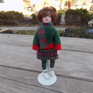 Avon Skater Doll in Green Sweater w Skirt, Porcelain Doll, Small Doll, Vintage, Memories, Gift, Prop, Daysgonebytreasures *y