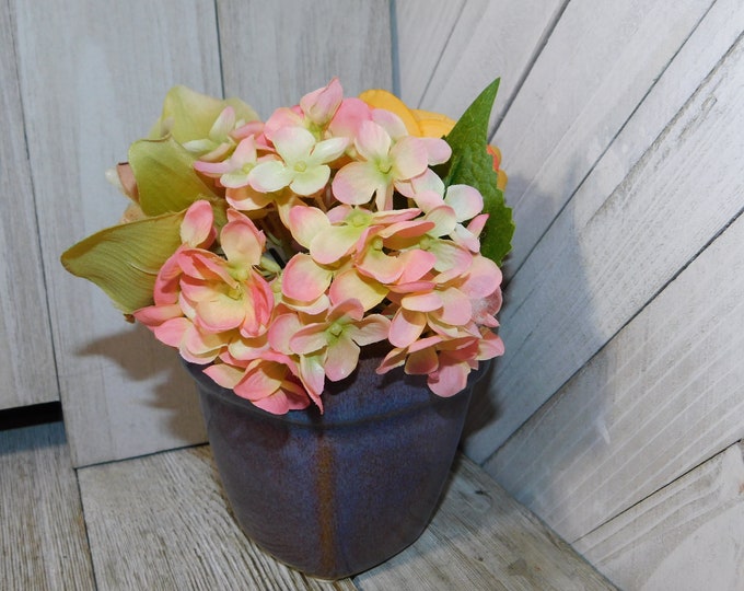 Small Silk Flower Planter Orange Yellow and Pink Flower Pot Etsy