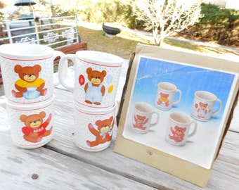 Coffee Mugs, Mugs, Bear Mugs, Set of Mugs, Teddy Bear, Vintage Kitchen, Never Used in Box, Tea Mugs, Vintage Kitchen, Daysgonebytreasures *