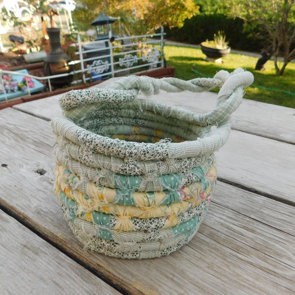 Vtg Rag Basket Cloth Basket  Handmade Rag Basket 80s Rag Basket Country Decor Farm House Decor Cottage Chic Memories Daysgonebytreasures *y