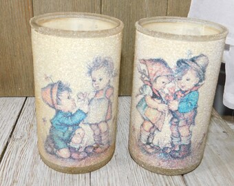 Frosted Candles, Hummel Frosted Little Girl and Boy Candles, Hummel Collectible, Container Candles, Glasses Candle Holders : shC*D Frosted Candles, Hummel Frosted Little Girl and Boy Candles, Hummel Collectible, Container Candles, Glasses Candle Holders : shC*D