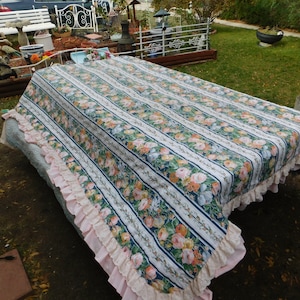 Vtg Flowered Bedspread, 102x73 Inches, Green, Orange, Blue Bedspread, Vintage Bedroom Decor, Vintage Bedding, Memories, Daysgonebytreasures