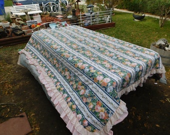 Vtg Flowered Bedspread, 102x73 Inches, Green, Orange, Blue Bedspread, Vintage Bedroom Decor, Vintage Bedding, Memories, Daysgonebytreasures