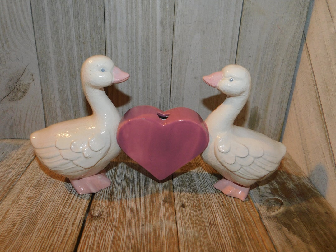 Vintage Geese or Duck Candle Holder, 80s Kitchen, Double Goose Heart