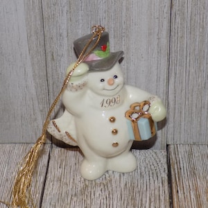 Snowman Lenox w Hanger, Gold Trim, 1998, Winter, Cake Topper, Memories, Gift, Prop, Daysgonebytreasures *y