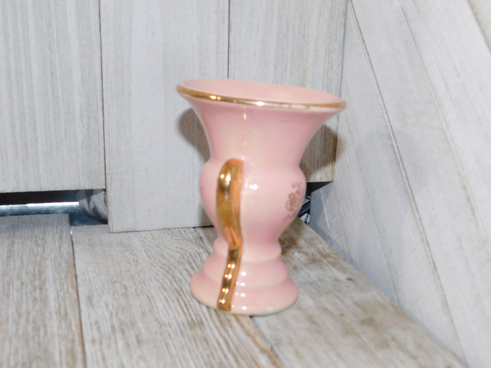 Vintage Small Pink an Gold Vase Vase With Handle Pottery Etsy
