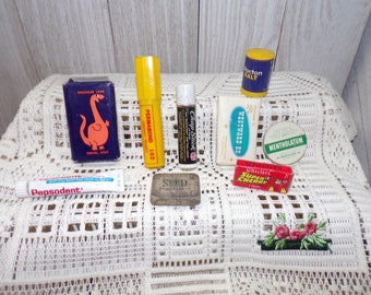 Vtg Mixed Bathroom Items, Vtg Soap, Vtg Chapstick Chicklet Box, Metalithium Container Pepsodent, Empty Tins Memories Daysgonebytreasures*