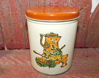 Vintage Decoware Tin Can Canister with Embossed Coffee Pot, Vintage Tin Canister, Vintage Tin Can,