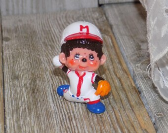 MONCHHICHI Monkey, Plastic Figure, Baseball Player, Cake Topper,Vtg Toys, Memories, Gift, Prop, Daysgonebytreasures *y
