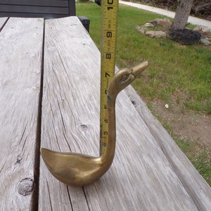 Pu&ograve; includere: Una statuetta di cigno in ottone con un collo lungo e una testa dettagliata. Il cigno &egrave; alto circa 18 cm ed &egrave; seduto su una superficie di legno.