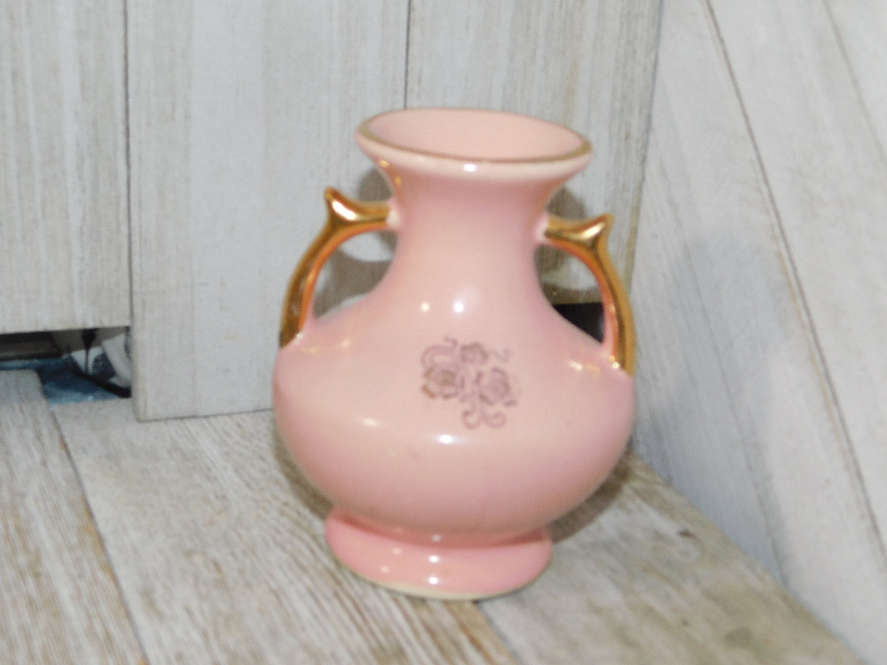 Vintage Small pink an Gold Vase Vase with handle Pottery Etsy