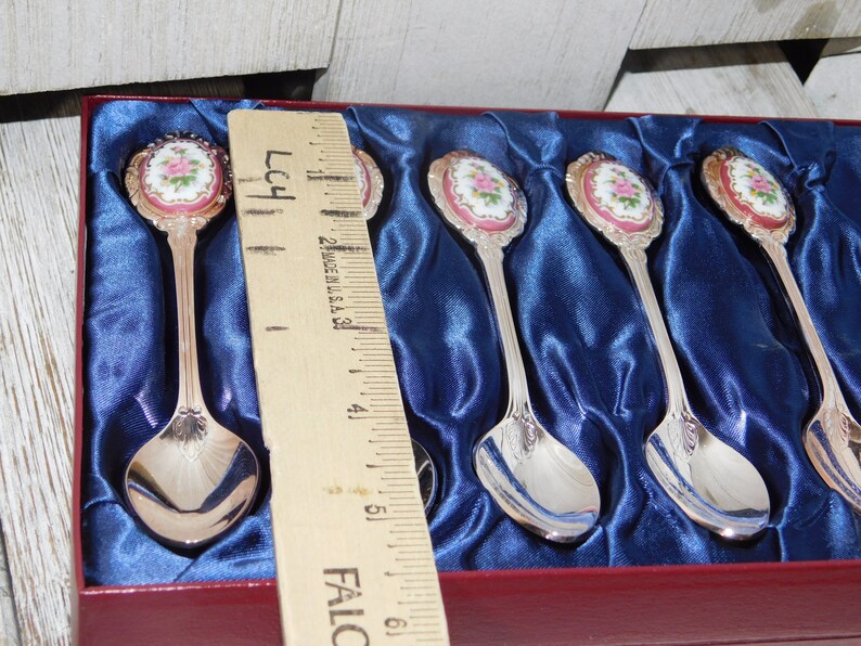 Vintage Korea Porcelain Silver Plated Flower Spoon Set in Box Etsy