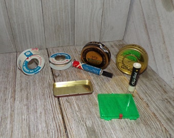 Vtg Mixed Bathroom Collectibles, Shoe Polish, Tin Chapstick, First Add Tape Green box Mark A lot, Memories, Gift Prop Daysgonebytreasures *