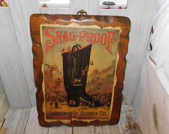 Wood Decoupaged Snag Proof Leather Rubber Boot, Vintage Shoe Lambertville Rubber Company, Vint Home Decor, Memories, Daysgonebytreasures *