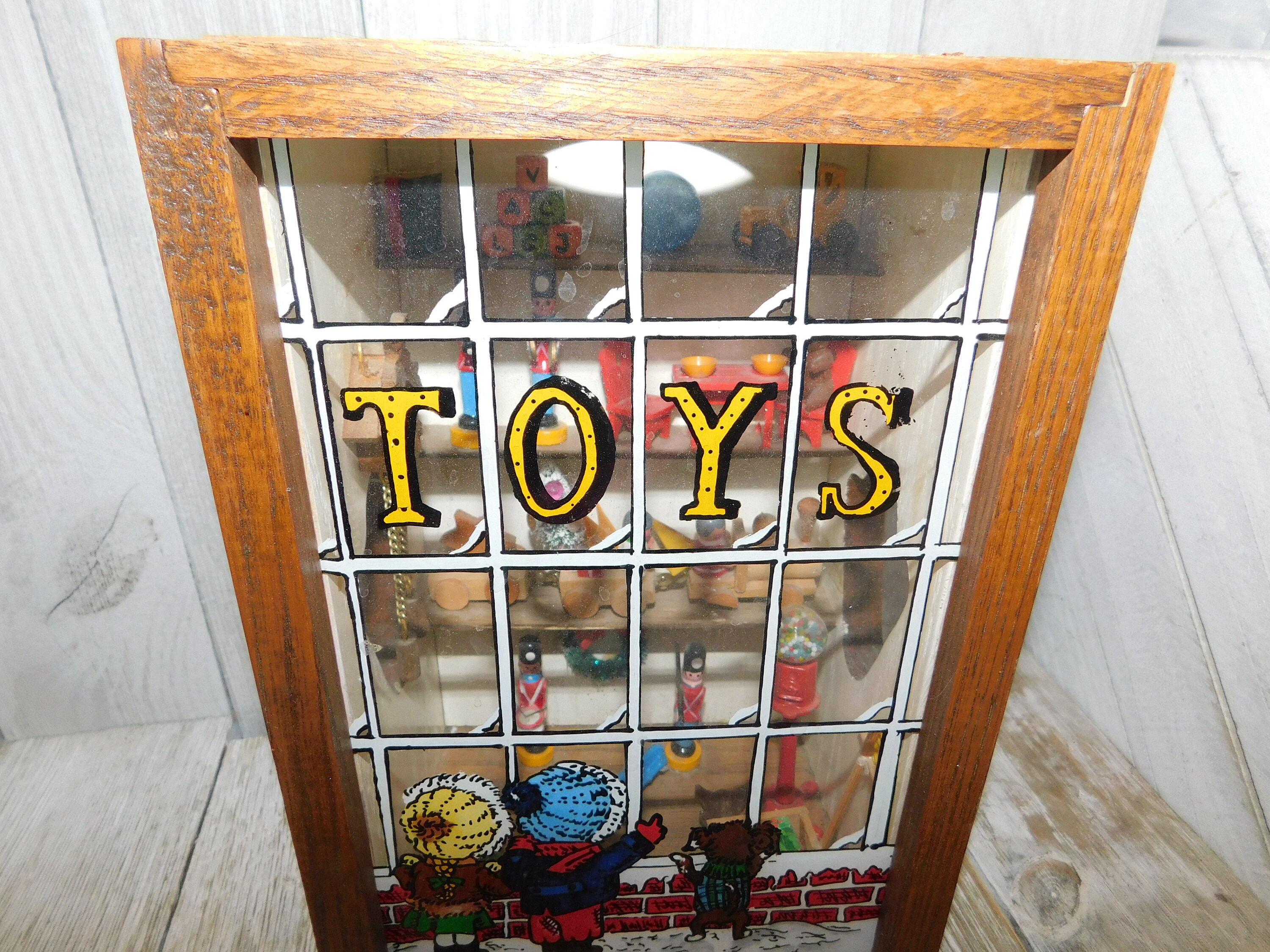 Toy Store wood Diorama w Children Lookin Miniatures Vintage Diorama Winter Decor Vtg Home Decor Gift Prop Memories Daysgonebytreasures,*y