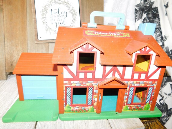 Fisher Price Little People Doll House Brown And Blue Tudor Etsy Fisher Price Little People Doll House Brown And Blue Tudor Etsy