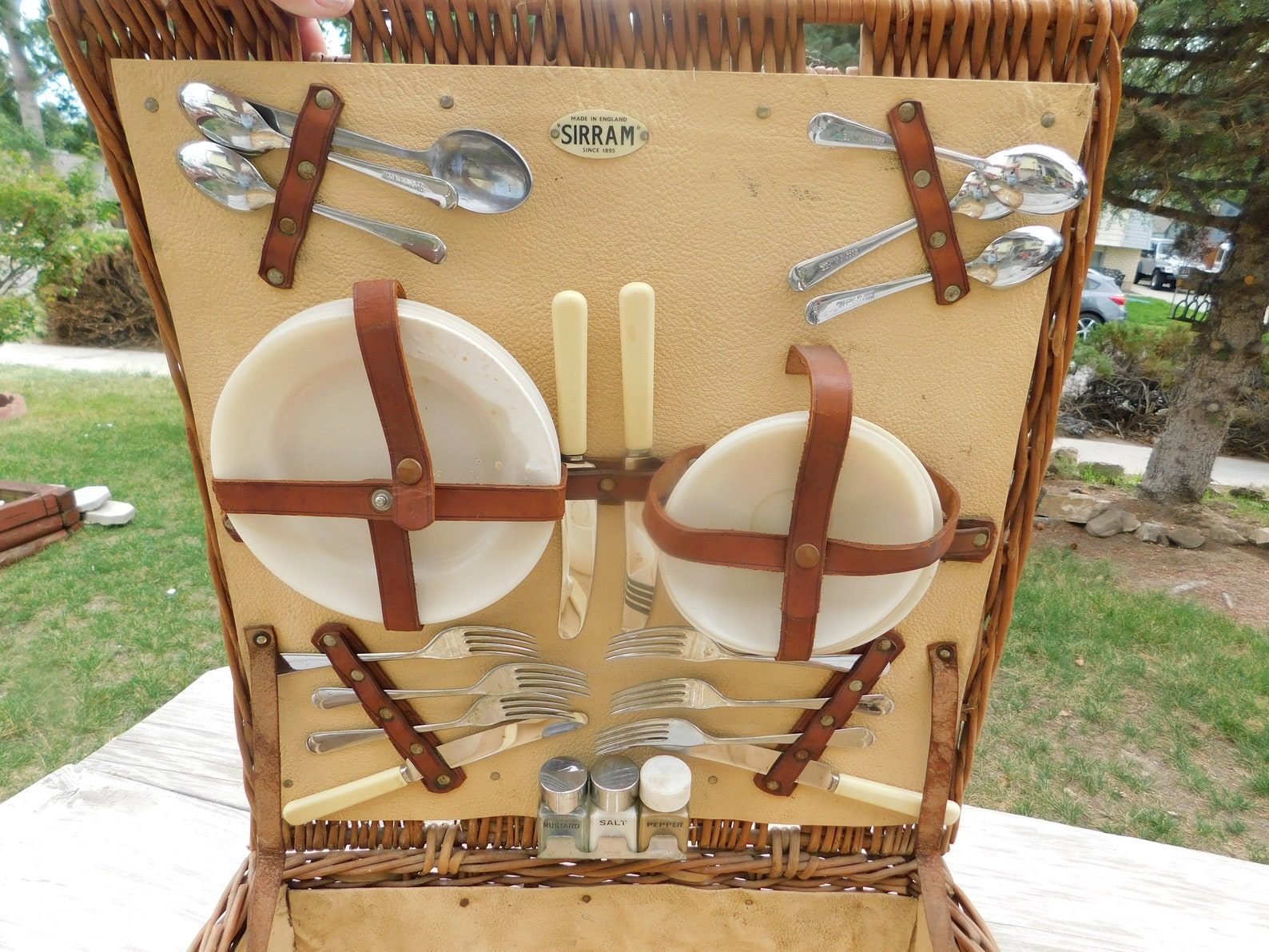 Big Sirram Picnic Basket Vintage Picnic Basket and Dishes Etsy