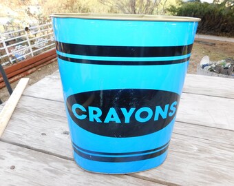 Vintage Blue Crayon Metal Waste Basket, Vintage home Decor, Waste Basket, Crayon Trash Can, Memories, Daysgonebytreasures *